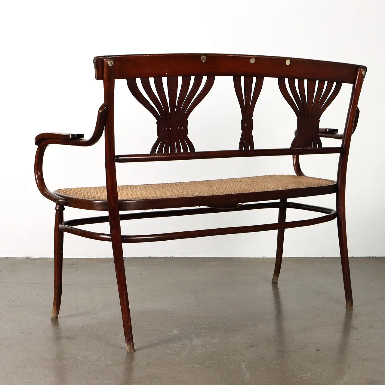 Divanetto panca Art Nouveau in stile Thonet in paglia di Vienna, '900 9