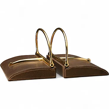 Reggilibri Gucci in pelle e ottone, '900