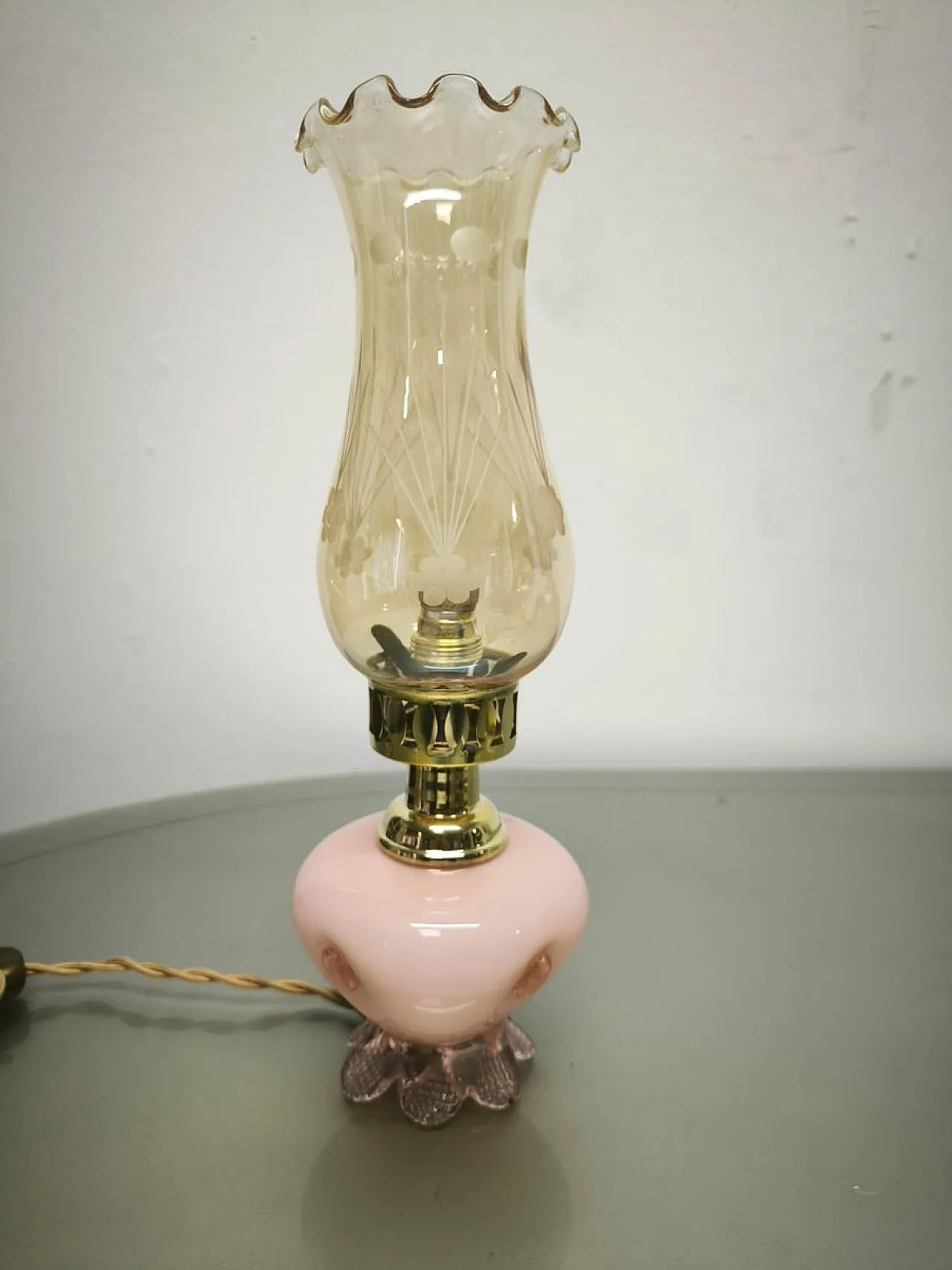 Lampada in vetro di Murano rosa con vetro ambrato, anni '50 1