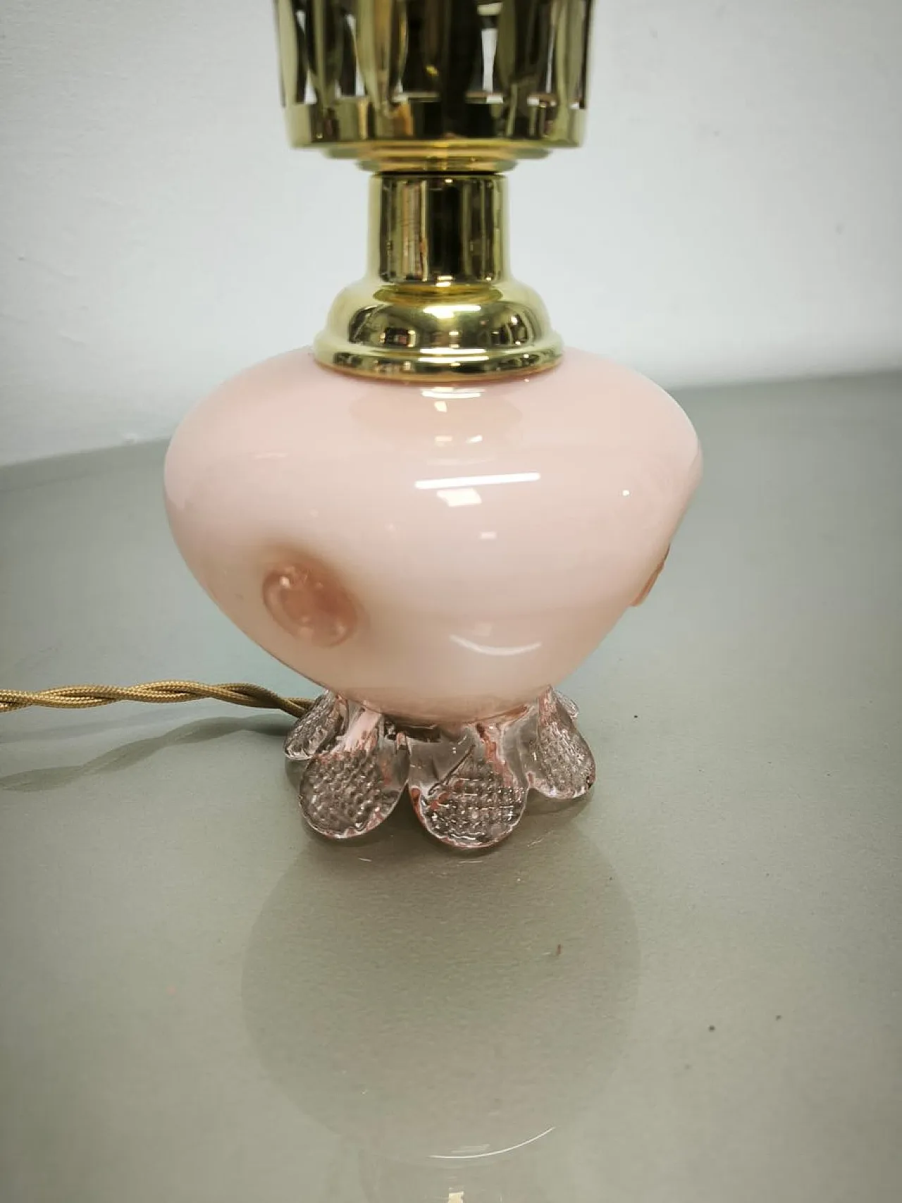 Lampada in vetro di Murano rosa con vetro ambrato, anni '50 2