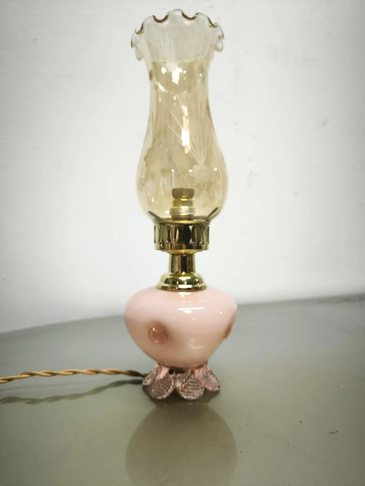 Lampada in vetro di Murano rosa con vetro ambrato, anni '50 3