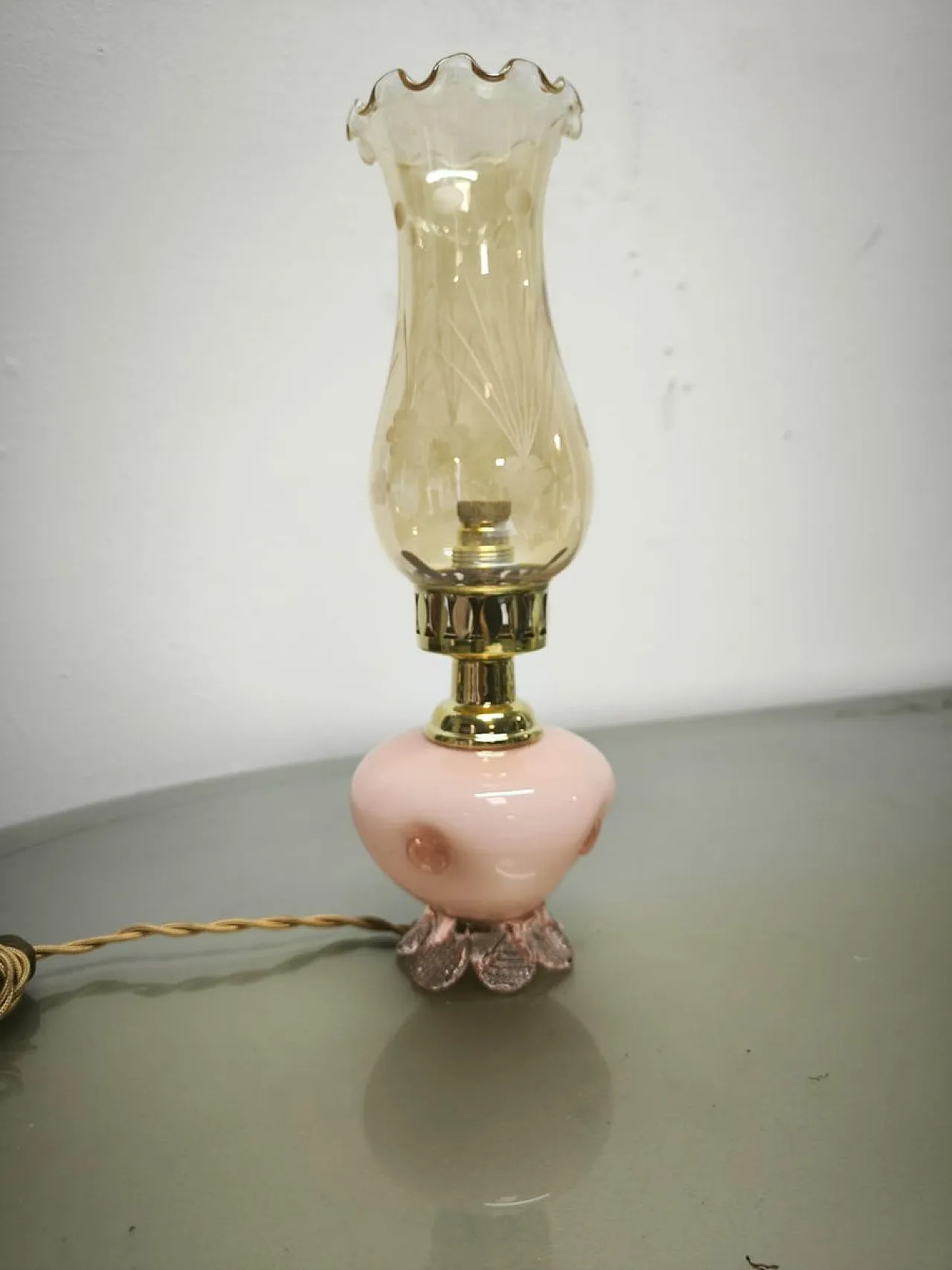 Lampada in vetro di Murano rosa con vetro ambrato, anni '50 5
