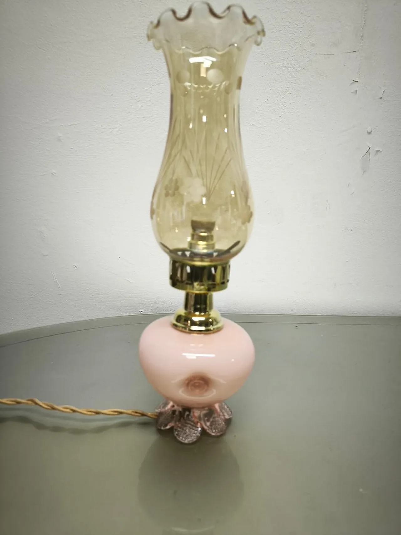 Lampada in vetro di Murano rosa con vetro ambrato, anni '50 7