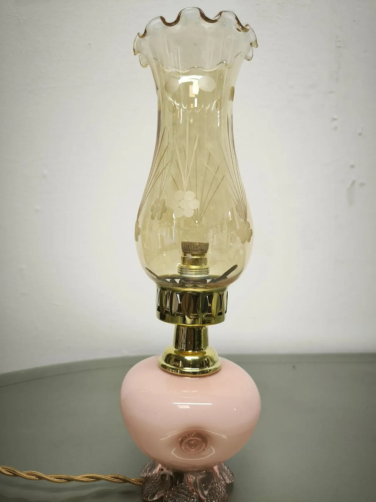 Lampada in vetro di Murano rosa con vetro ambrato, anni '50 9