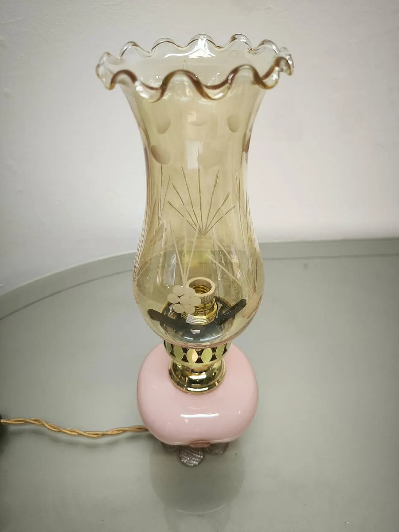 Lampada in vetro di Murano rosa con vetro ambrato, anni '50 10