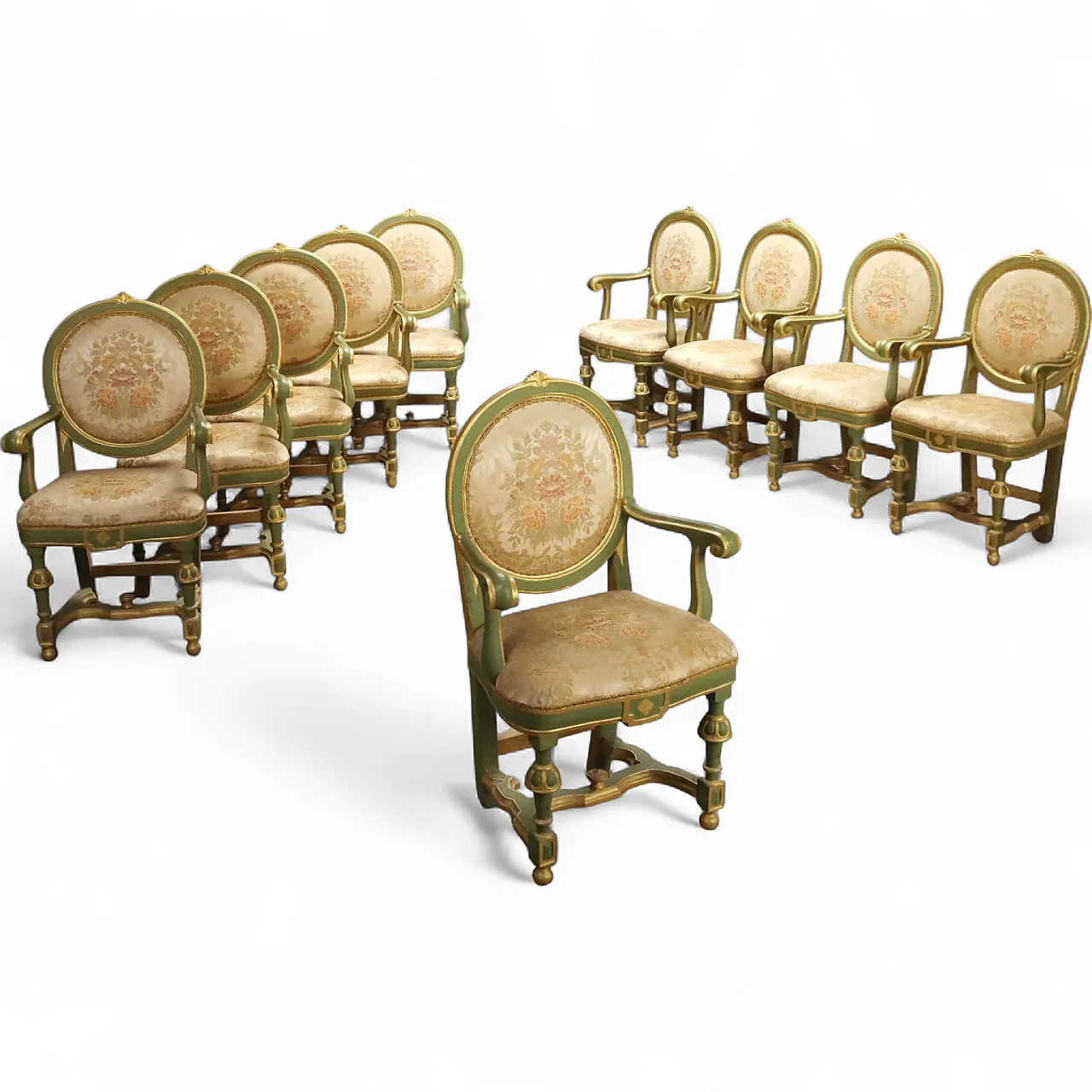 10 Baroque lacquered and gilded armchairs, 18th century 11