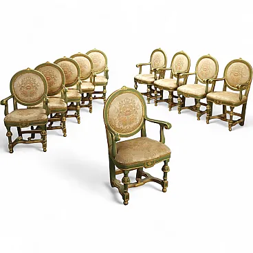 10 Baroque lacquered and gilded armchairs, 18th century