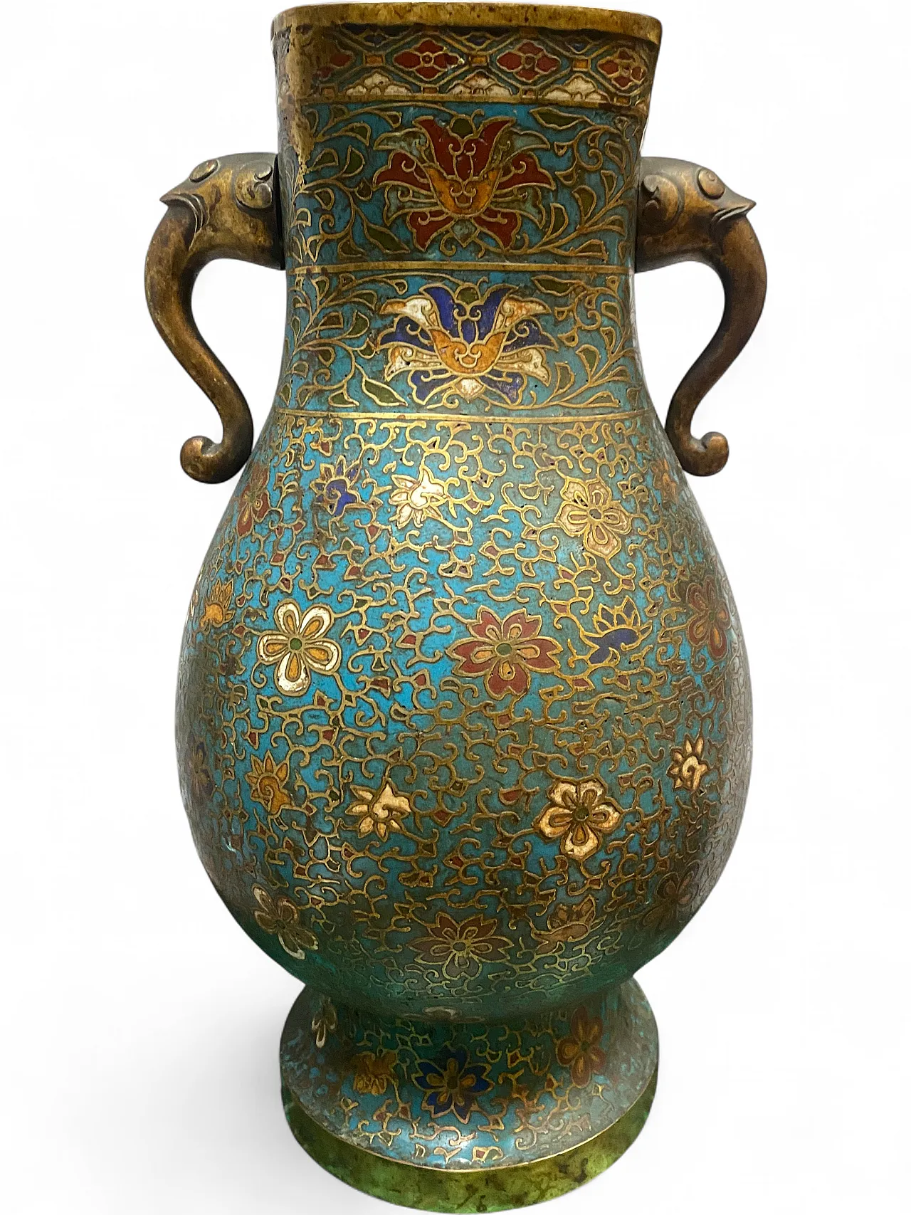 Cloisonné enamel vase with elephant handles 6