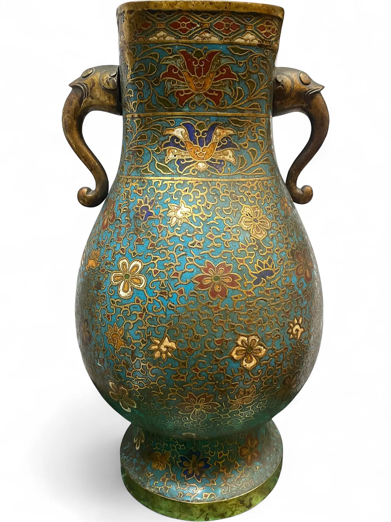 Cloisonné enamel vase with elephant handles 7