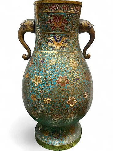 Cloisonné enamel vase with elephant handles