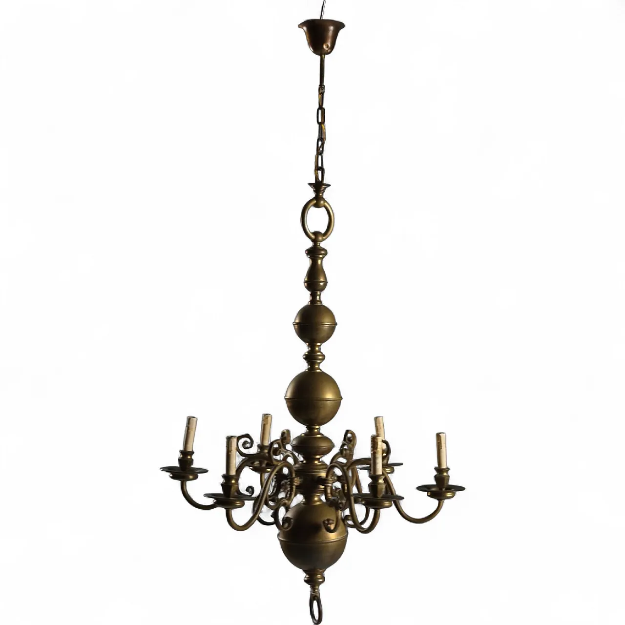 Lampadario olandese i bronzo, primo '900 10