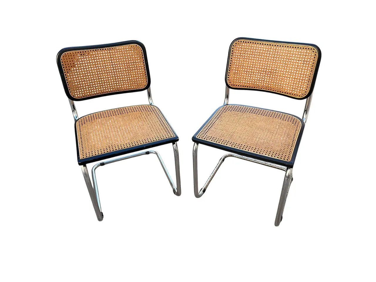 Pair of Cesca chairs by M.Breuer in steel and straw from Vienna, 1960s 1