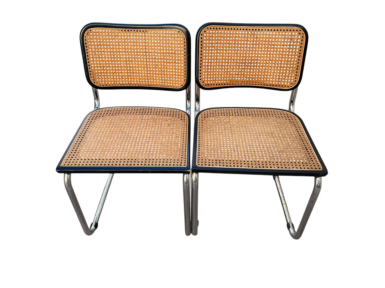 Pair of Cesca chairs by M.Breuer in steel and straw from Vienna, 1960s 2