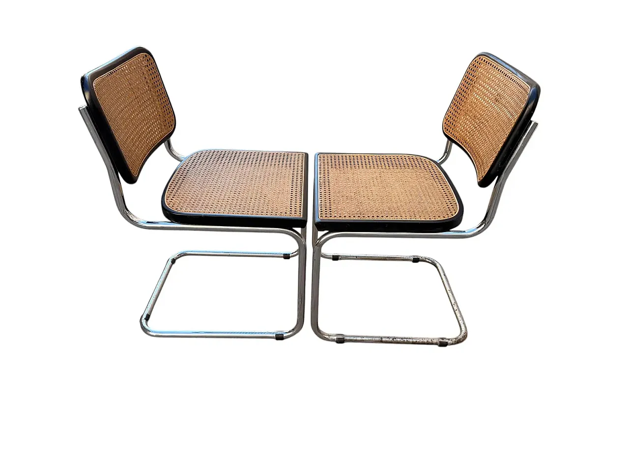 Pair of Cesca chairs by M.Breuer in steel and straw from Vienna, 1960s 3