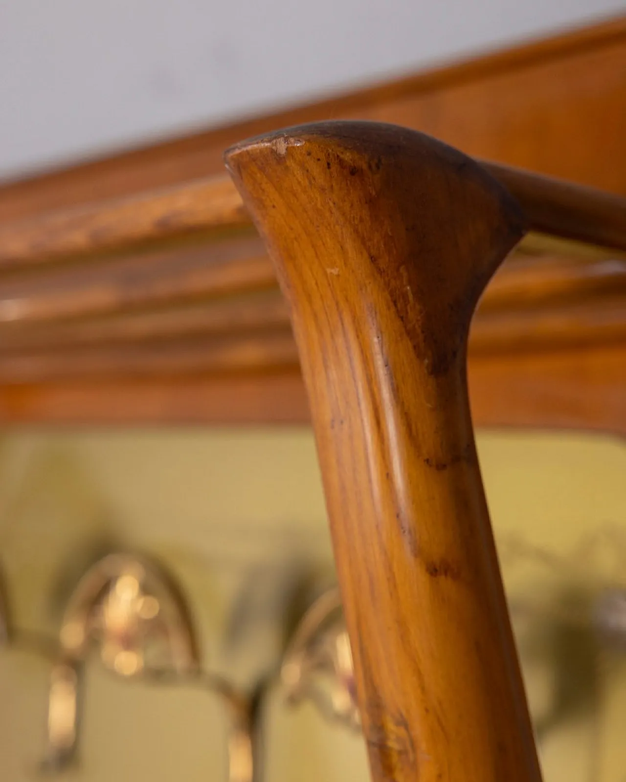 Wall coat rack in wood and decorated glass, 1950s 11