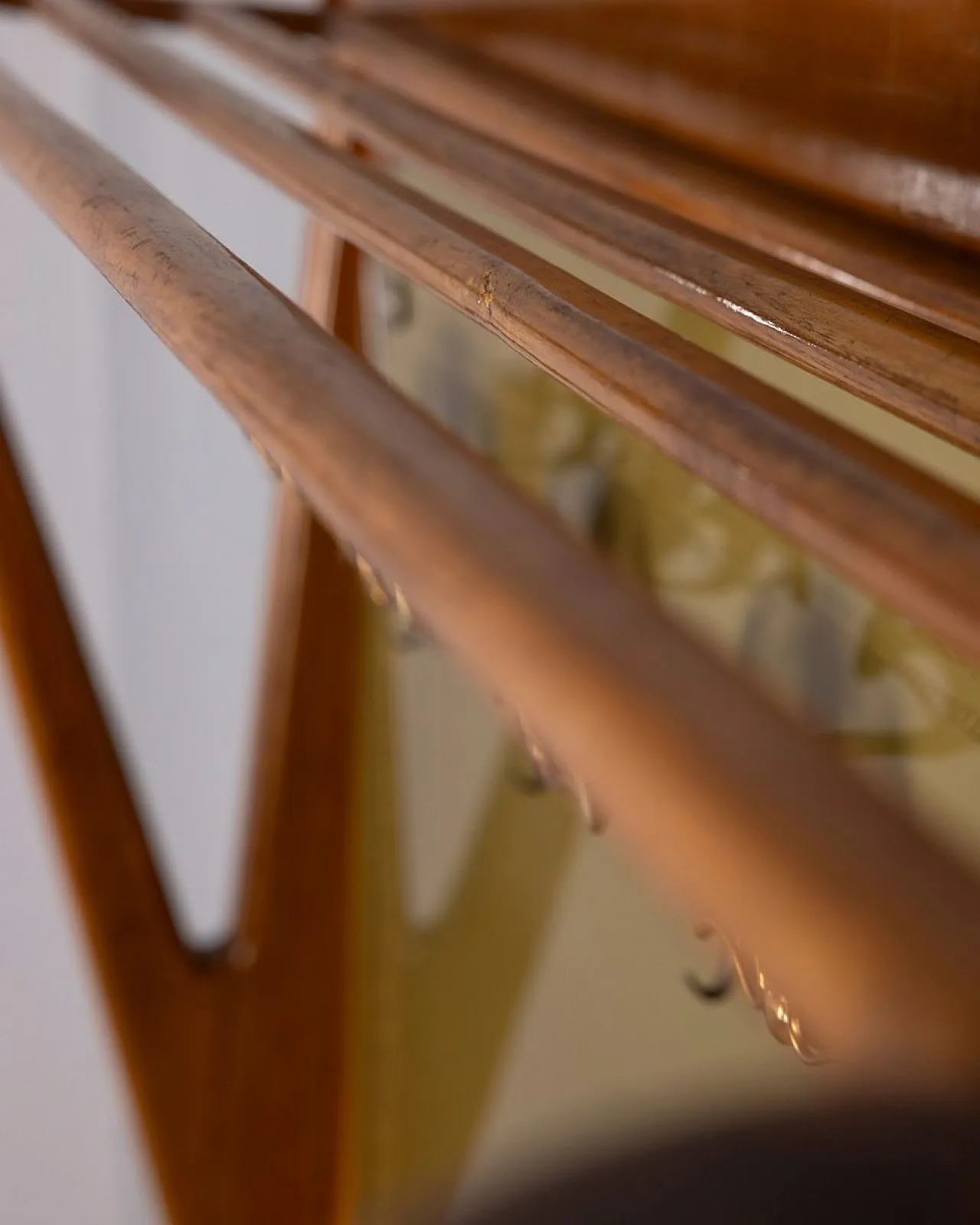 Wall coat rack in wood and decorated glass, 1950s 12