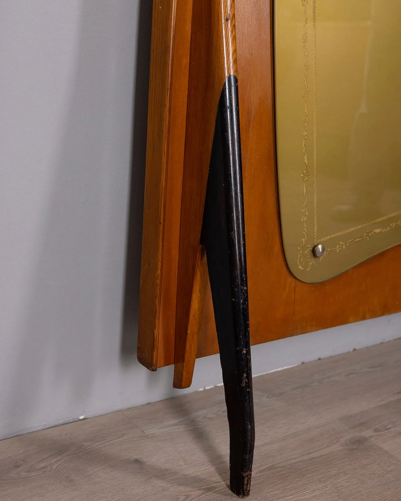 Wall coat rack in wood and decorated glass, 1950s 14