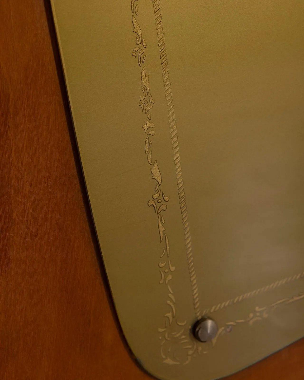 Wall coat rack in wood and decorated glass, 1950s 15