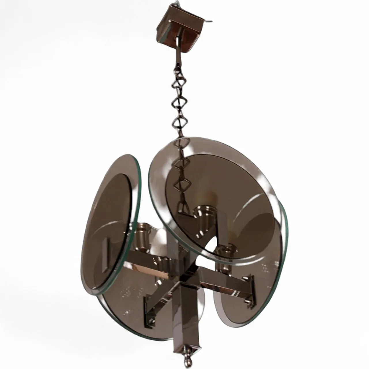 Art Deco chandelier in chromed metal and glass, 1970s 13