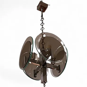 Art Deco chandelier in chromed metal and glass, 1970s