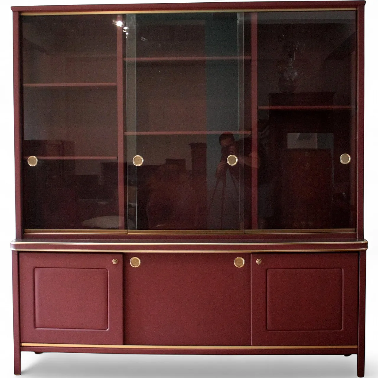 Double-body sideboard in burgundy leather by Umberto Mascagni, 1950s 19