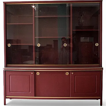 Double-body sideboard in burgundy leather by Umberto Mascagni, 1950s