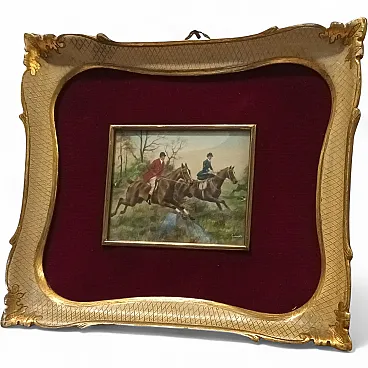Miniature Hunting Scene, oil on canvas, 19th century