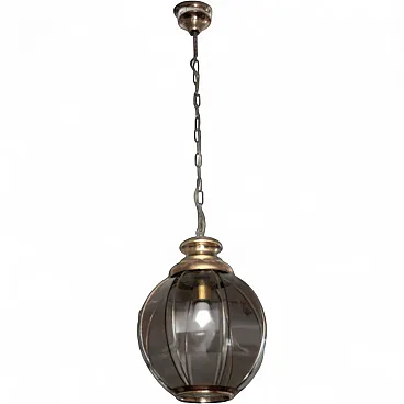 Brass chandelier with segmented smoked glass, late 20th century