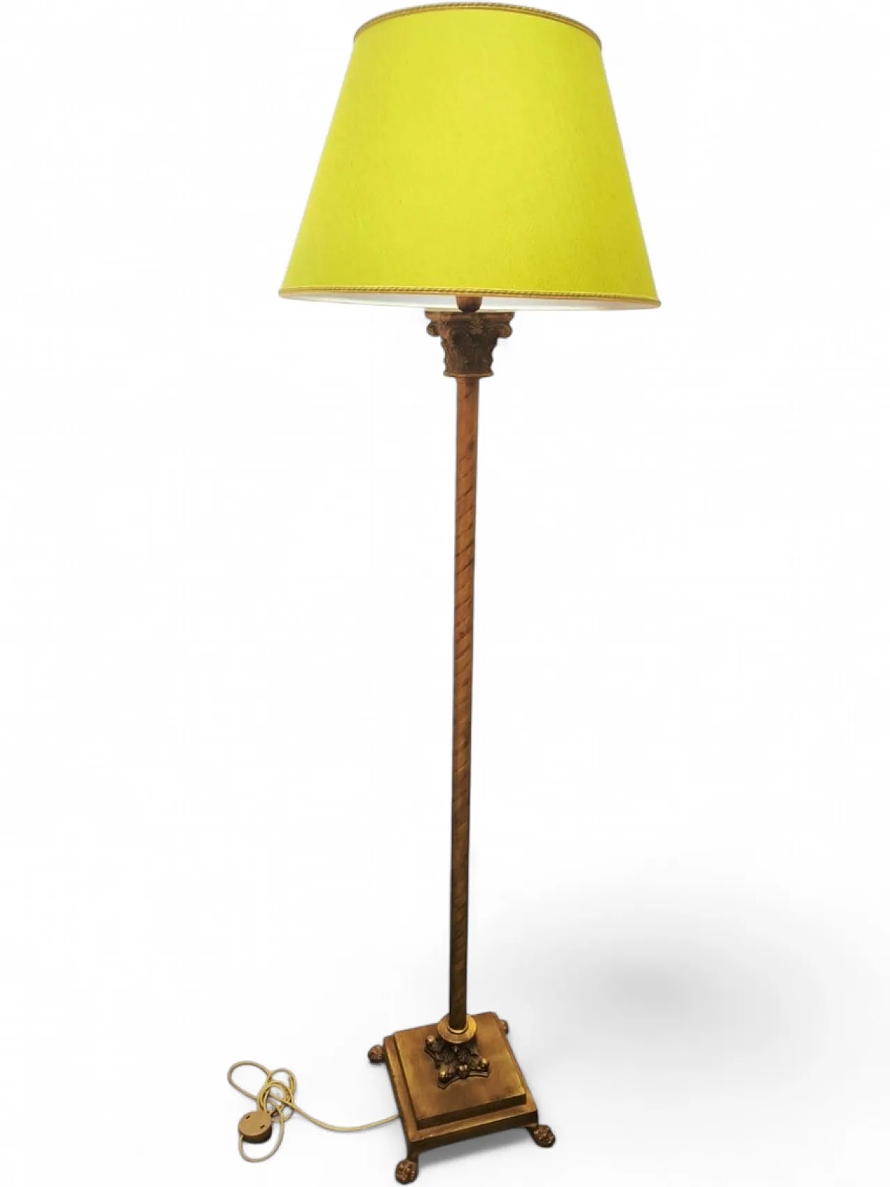 Lampada da terra con capitelli in ottone e paralume in tessuto, anni '80 29