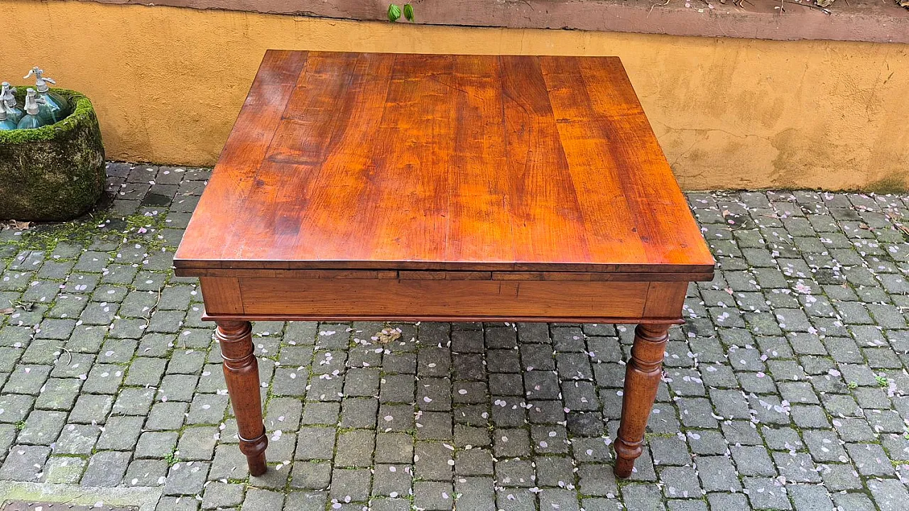 Tavolo quadrato allungabile a tiro in ciliegio, '800 4