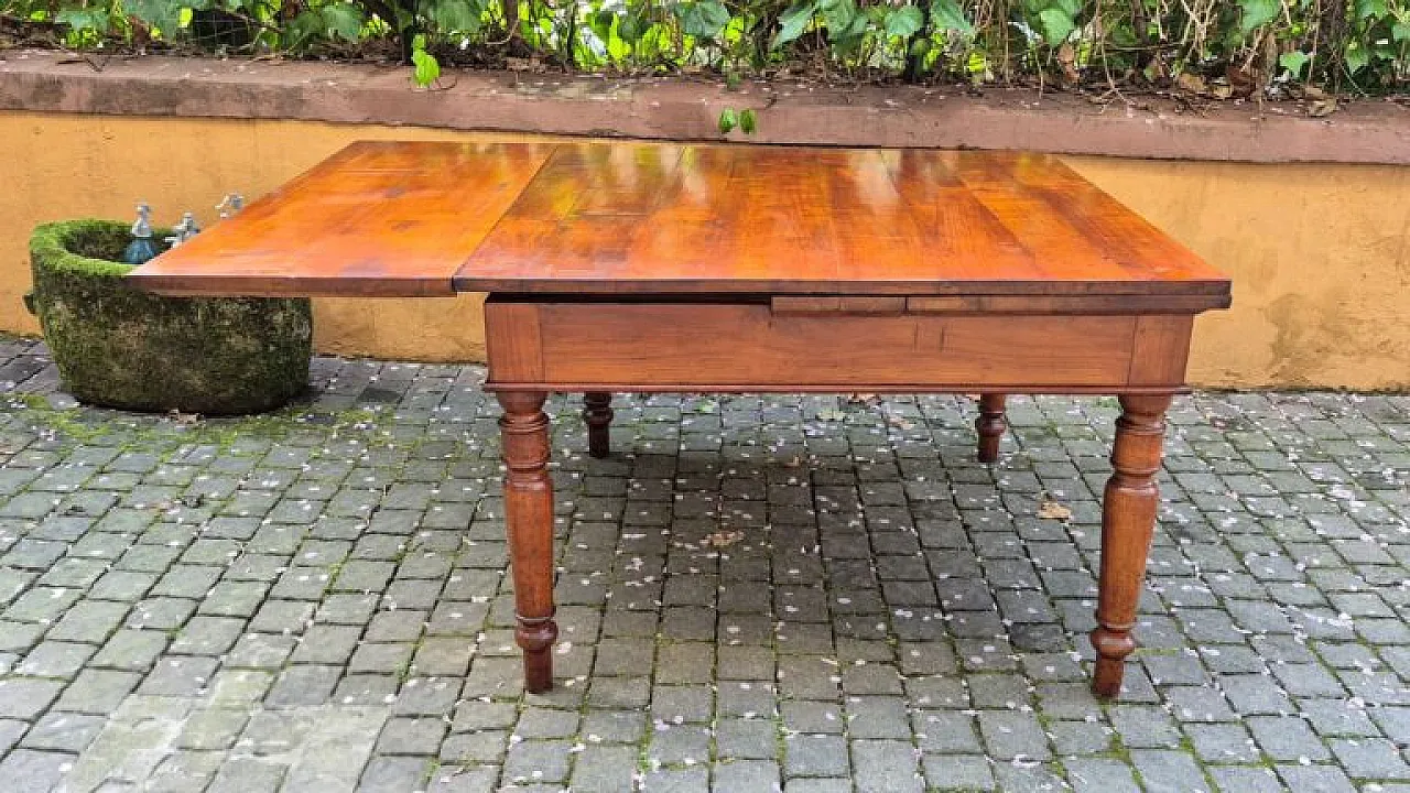 Tavolo quadrato allungabile a tiro in ciliegio, '800 5