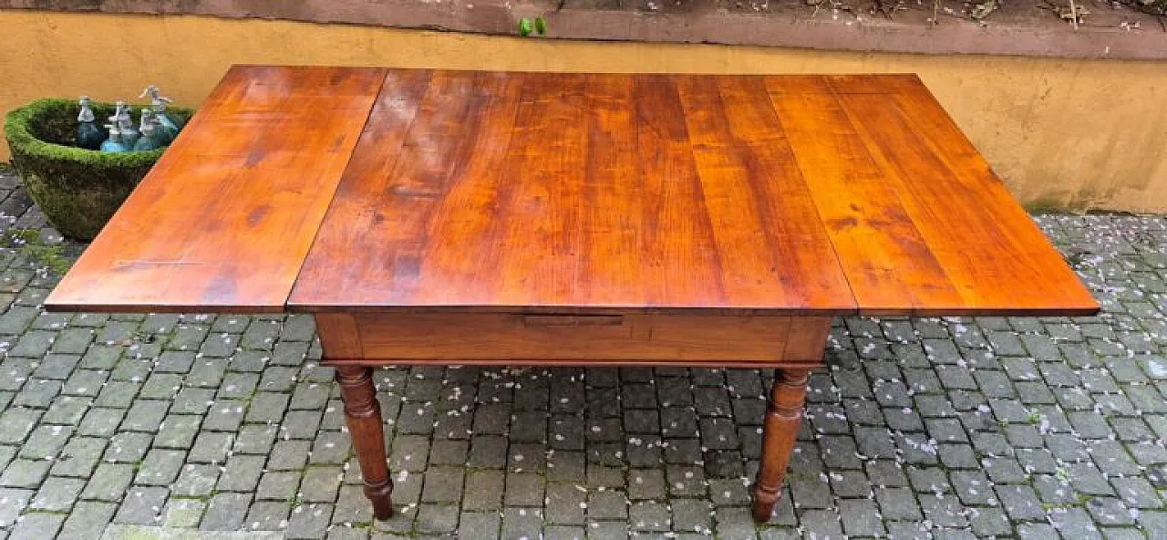 Tavolo quadrato allungabile a tiro in ciliegio, '800 6