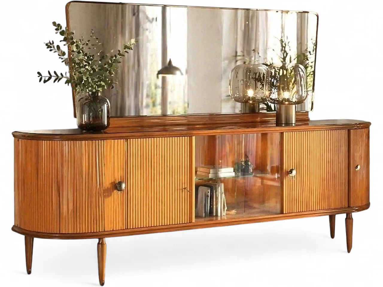 Credenza con vetrina centrale e ampio specchio, anni '60 13