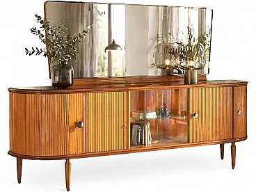 Credenza con vetrina centrale e ampio specchio, anni '60
