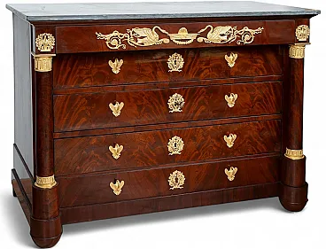 Empire chest of drawers in mahogany with marble top, 19th century