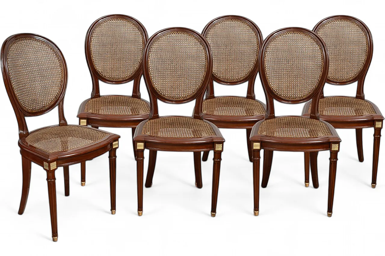 6 Napoleon III chairs in solid mahogany and Vienna straw, 19th century 4