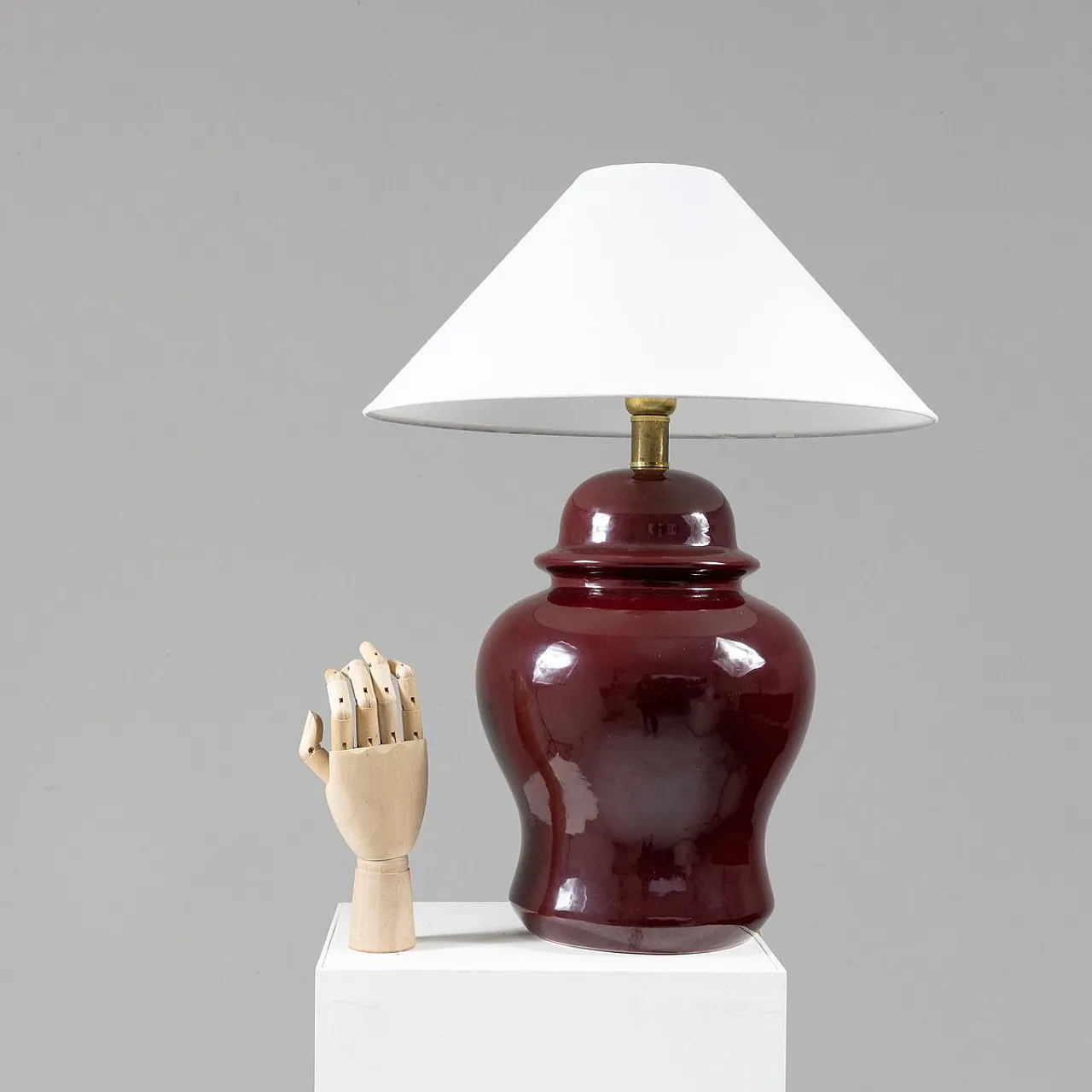 Red table lamp by Tommaso Barbi, 1970s 5
