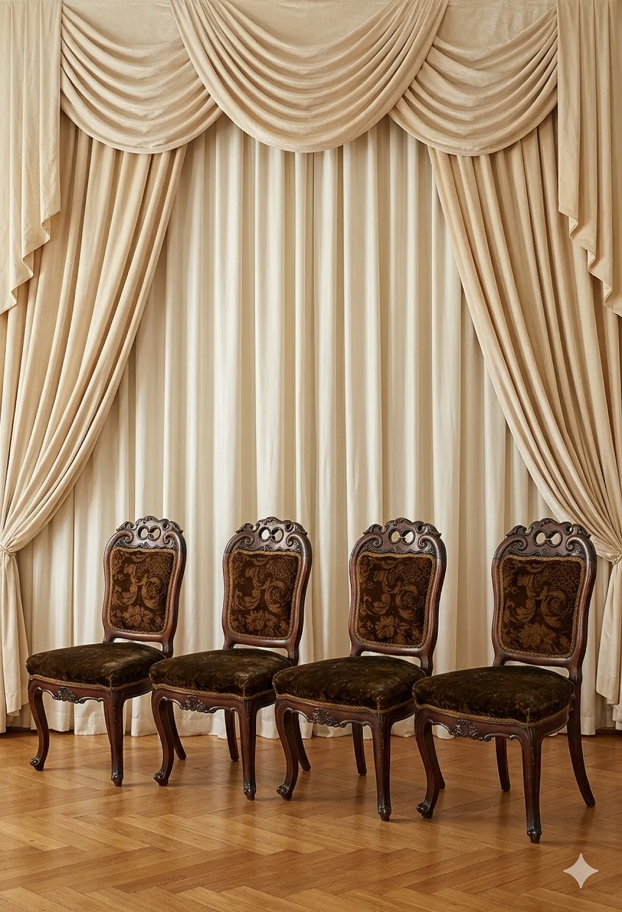 4 velvet chairs in the Louis XV style, 1960s 6