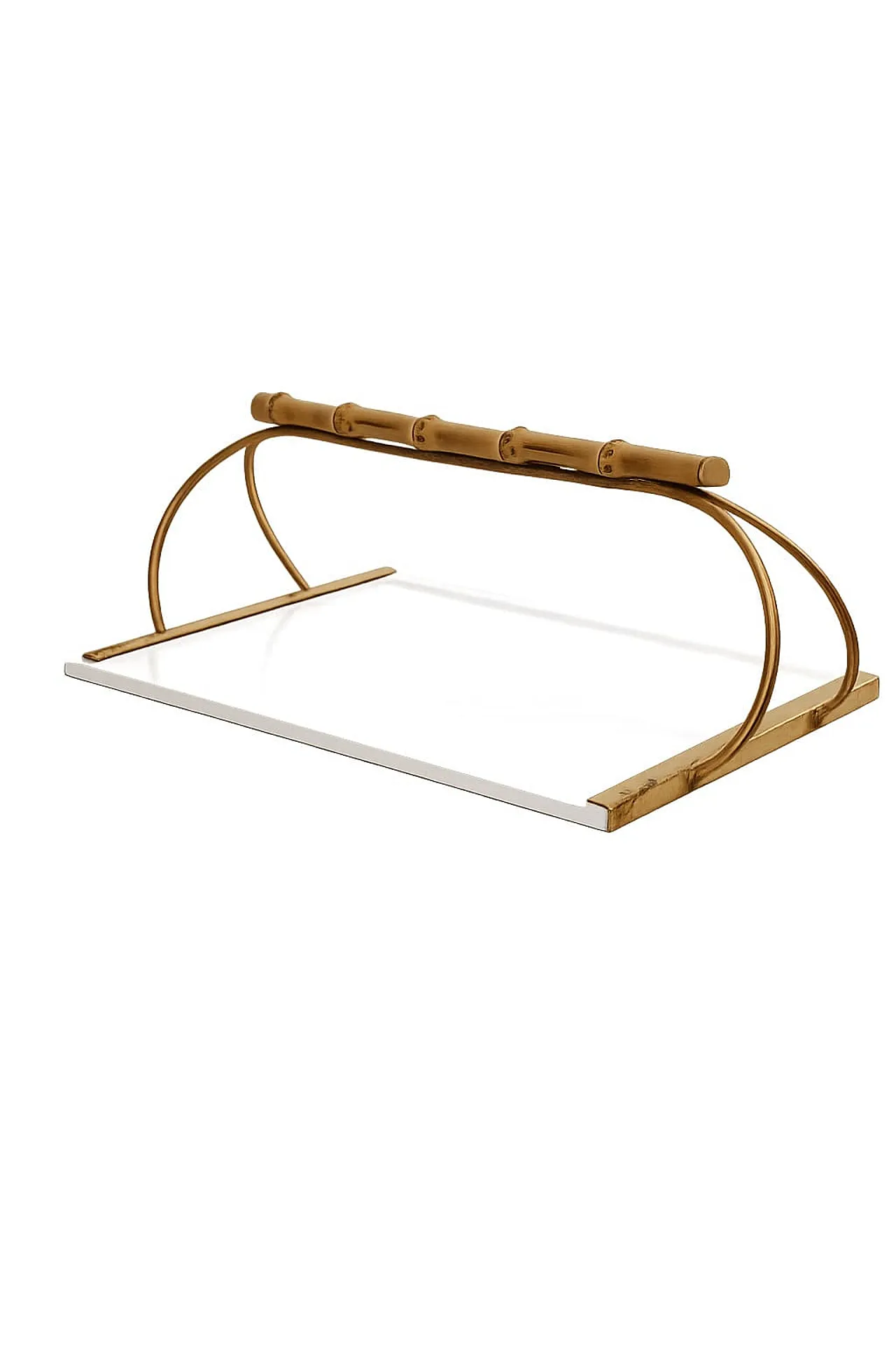 Vassoio Gucci style in ottone, ceramica e bamboo, anni ’60 1