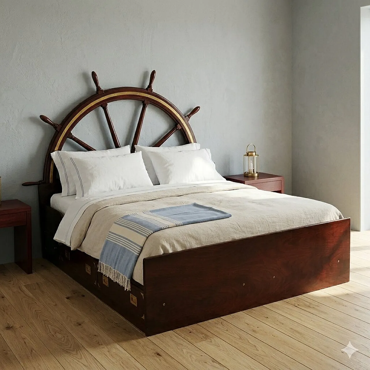 Letto matrimoniale in stile marina in legno, '900 2