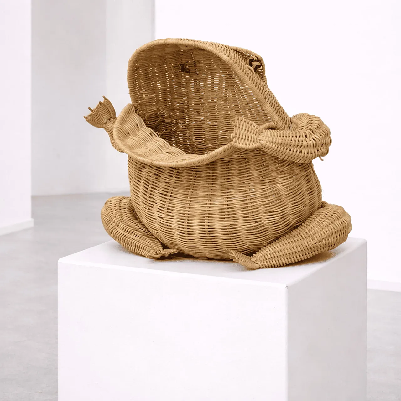 Frog-shaped magazine basket in woven rattan 6