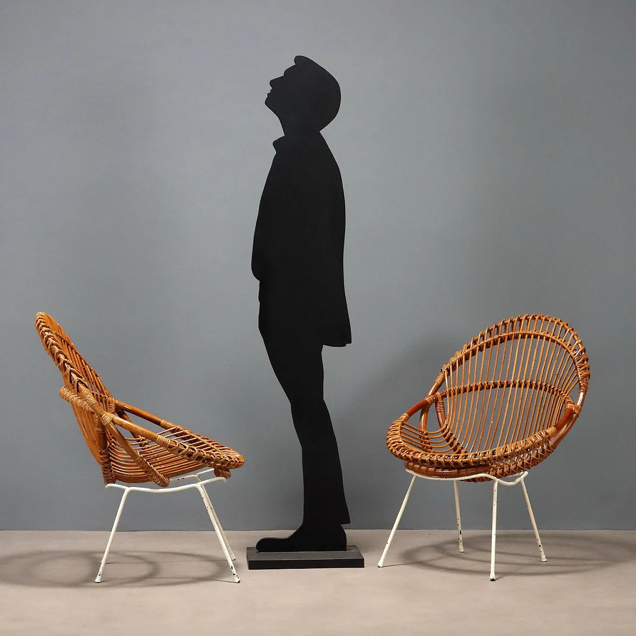 Pair of armchairs in wicker and bamboo, 1960s 3