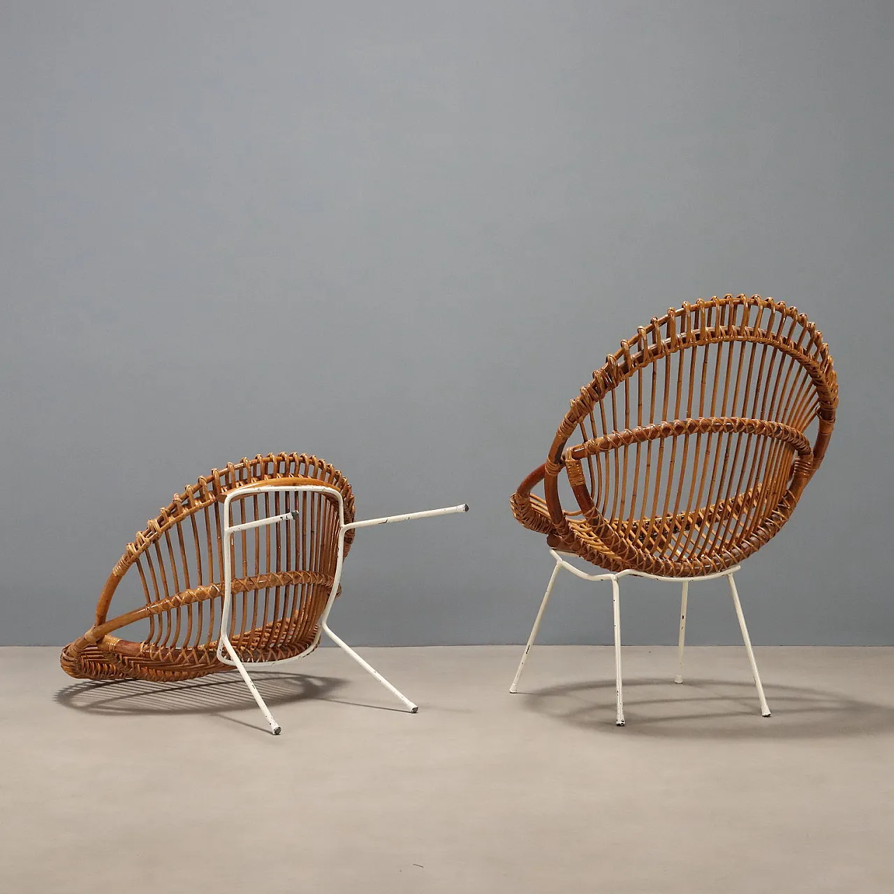 Pair of armchairs in wicker and bamboo, 1960s 9