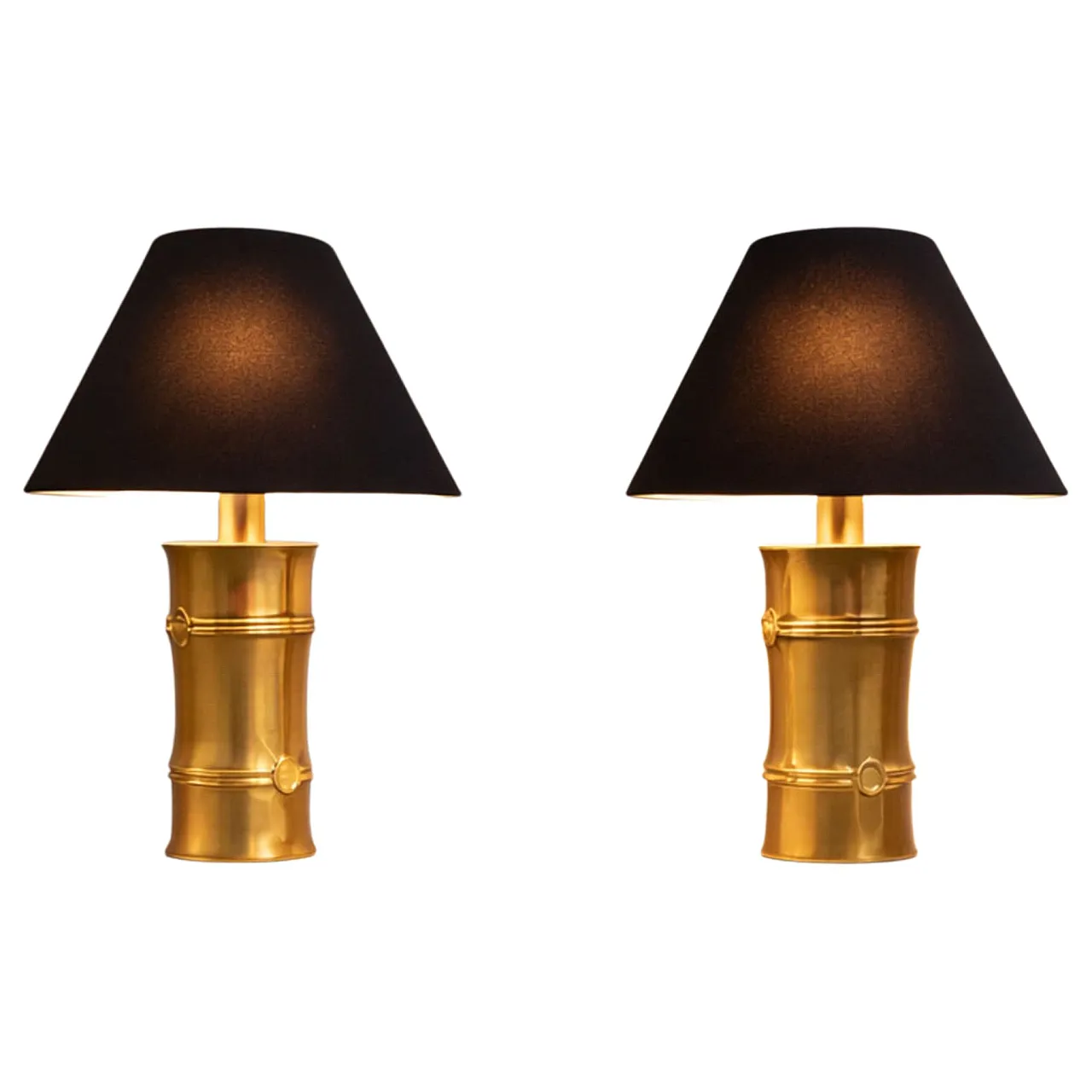Coppia di lampade in ottone bamboo attribuite a Maison Jansen, anni 70 1