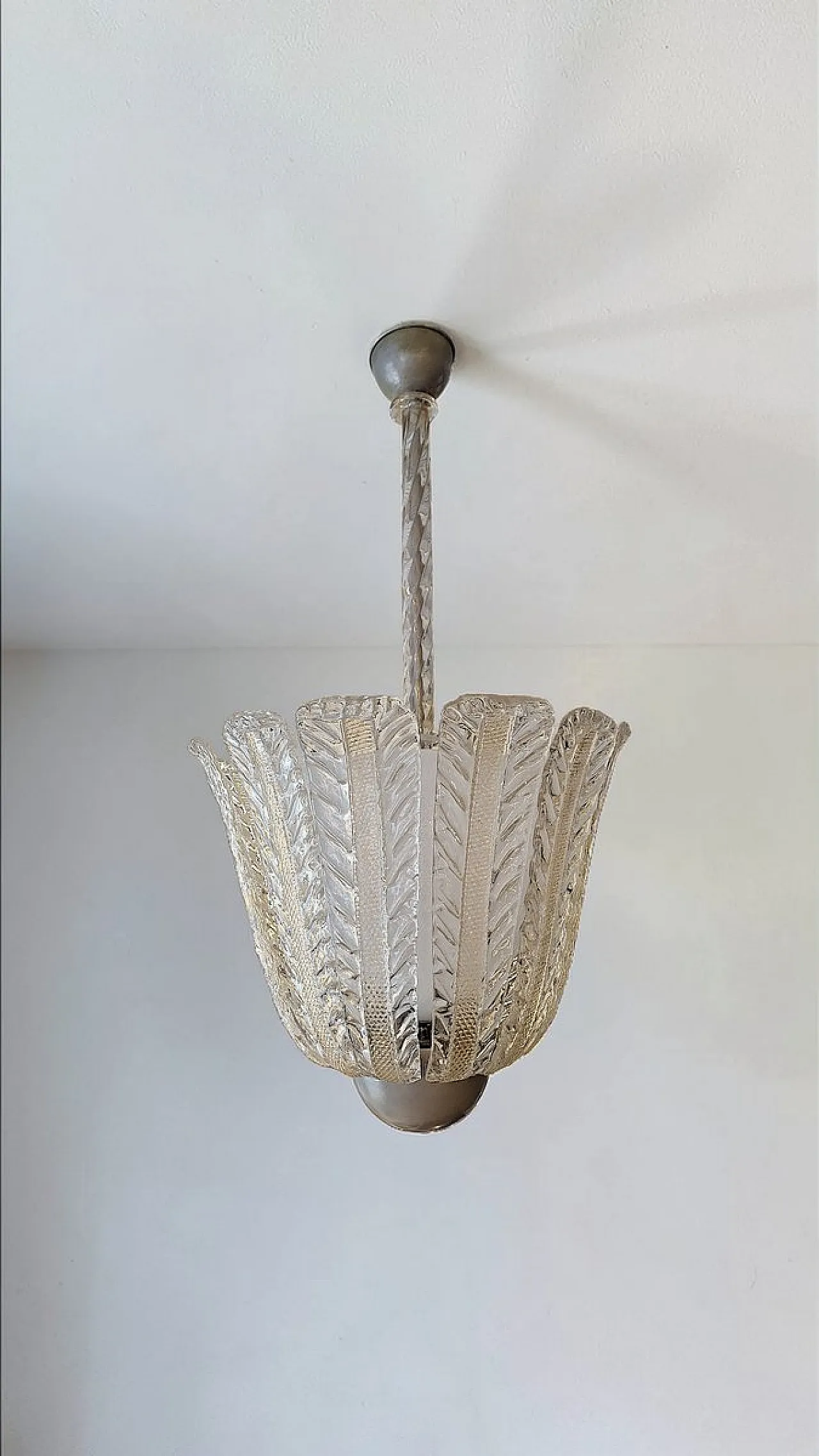 Lampada in vetro trasparente e dorato di Barovier & Toso, anni '40 1