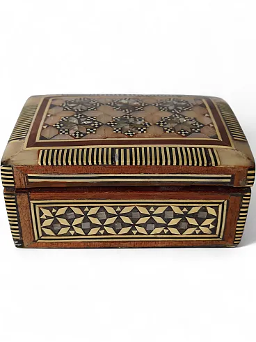 Mahogany and mother-of-pearl jewelry box, 50s