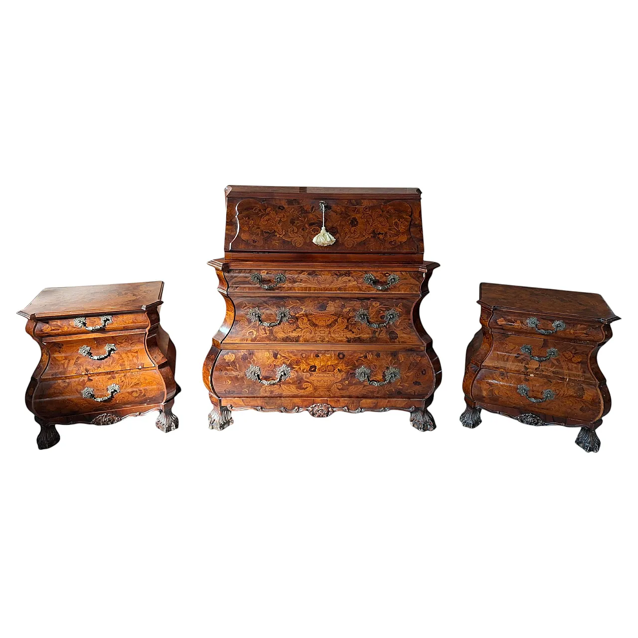 Ribalta and pair of inlaid bedside tables, 18th century 1
