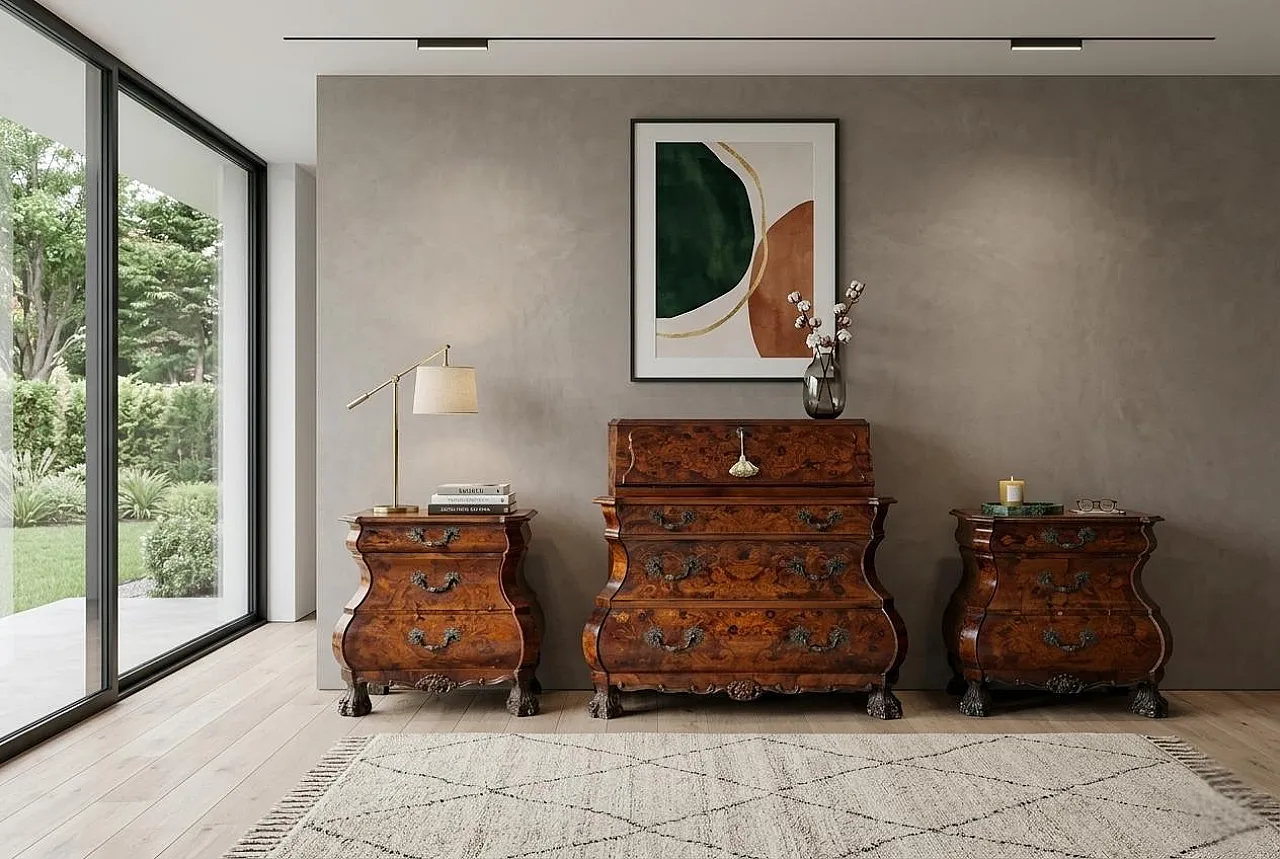 Ribalta and pair of inlaid bedside tables, 18th century 17