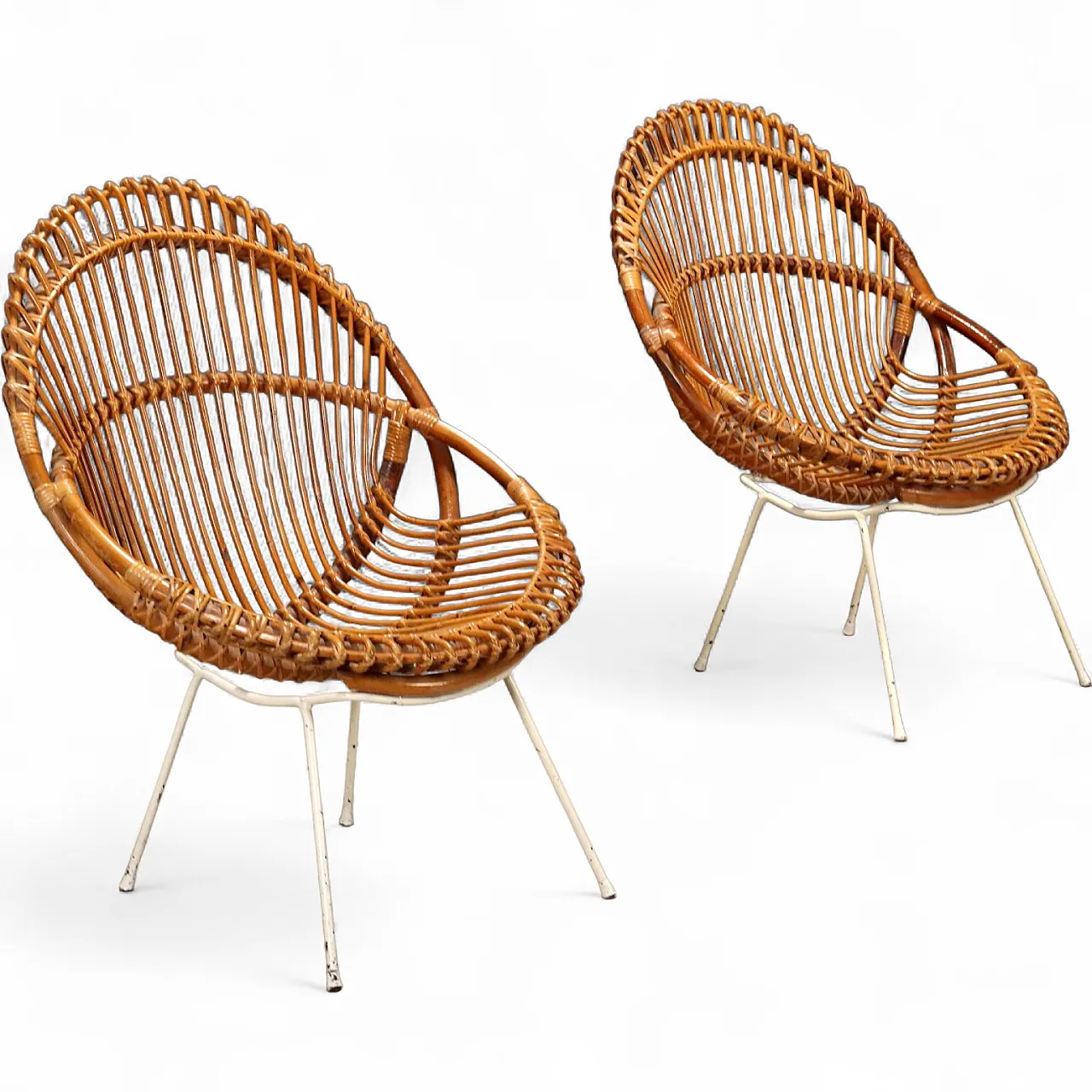 Pair of armchairs in wicker and bamboo, 1960s 10