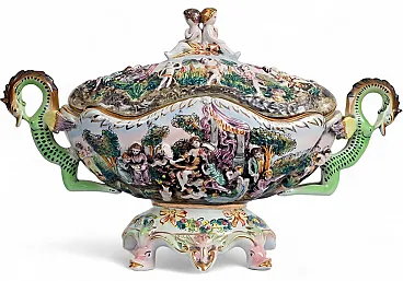 Zuppiera antica in porcellana policroma di Capodimonte Napoli, '900